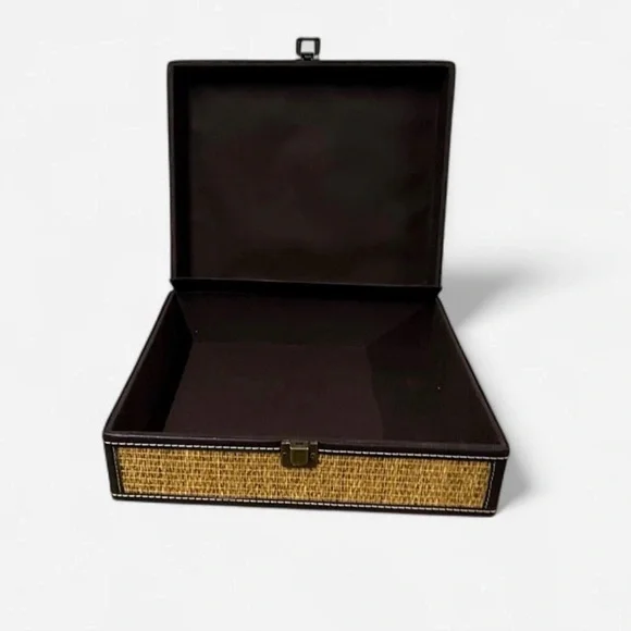 Decorative Wicker & Faux Leather Keepsake Box – Vintage Style Organizer - Picture 2 of 11